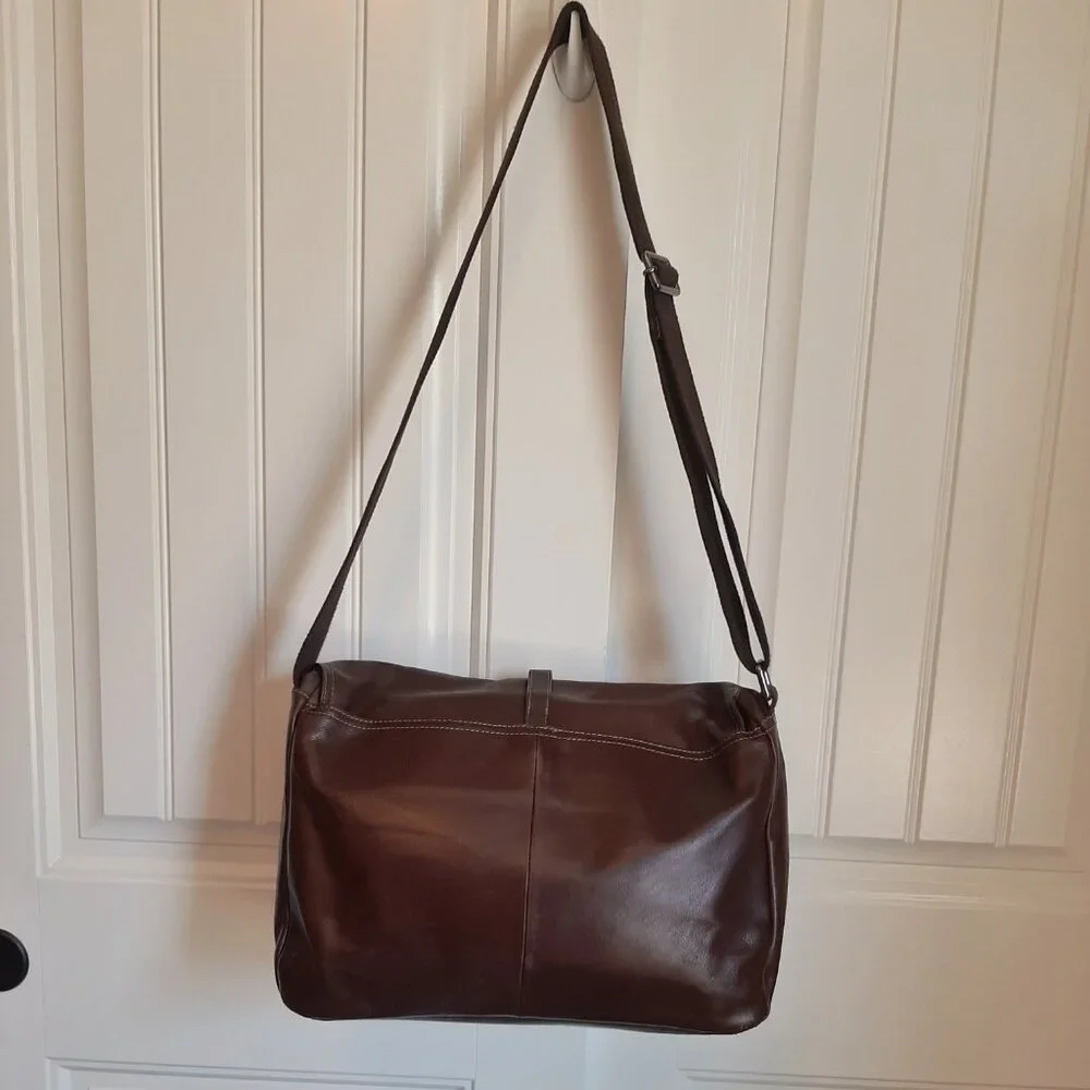 Fossil Brown Leather Messenger Briefcase Crossbody Bag (Flawed)